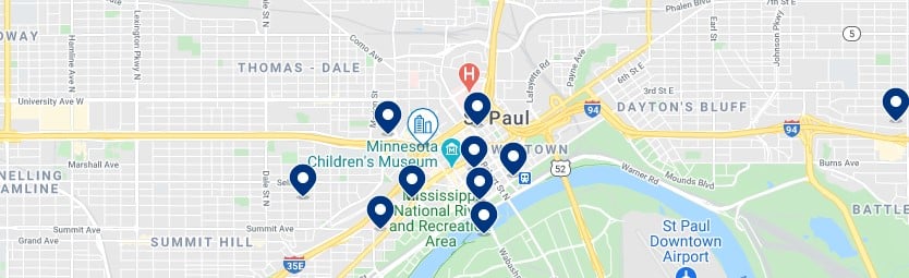 Accommodation in Downtown St Paul - Click on the map to see all available accommodation in this area
