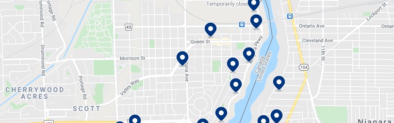 Accommodation in Downtown Niagara Falls - Click on the map to see all available accommodation in this area