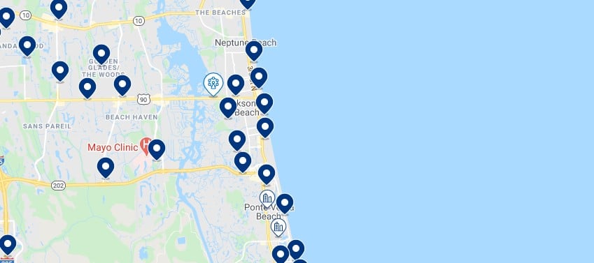 Accommodation in Jacksonville Beaches - Click on the map to see all the accommodation in this area