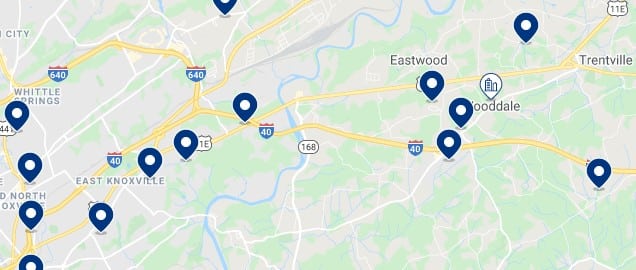 Accommodation in East Knoxville, TN - Click on the map to see all available accommodation in this area