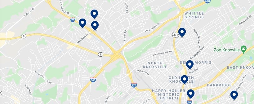 Accommodation in North Knoxville, TN - Click on the map to see all available accommodation in this area