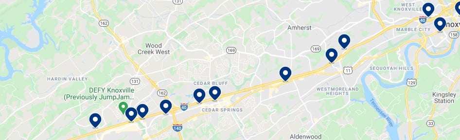 Accommodation in West Knoxville, TN - Click on the map to see all available accommodation in this area