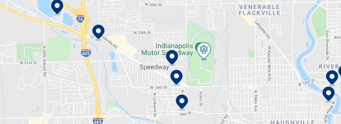 Accommodation around the Indianapolis Motor Speedway - Click on the map to see all available accommodation in this area