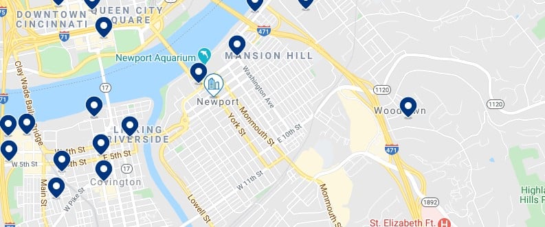 Accommodation in Newport, KY - Click on the map to see all available accommodation in this area