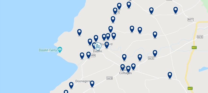 Accommodation in Doolin - Click on the map to see all the accommodation in this area