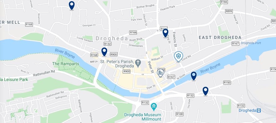 Accommodation in Drogheda Town Centre - Click on the map to see all the accommodation in this area