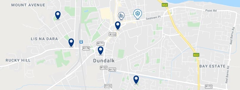 Accommodation in Dundalk Town Centre - Click on the map to see all the accommodation in this area