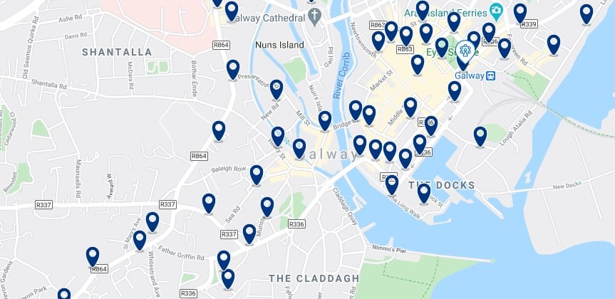 Accommodation in Galway City Centre - Click on the map to see all the accommodation in this area
