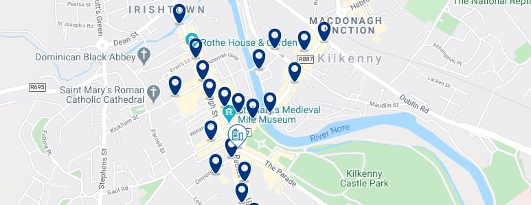 Accommodation in Kilkenny City Centre - Click on the map to see all the accommodation in this area