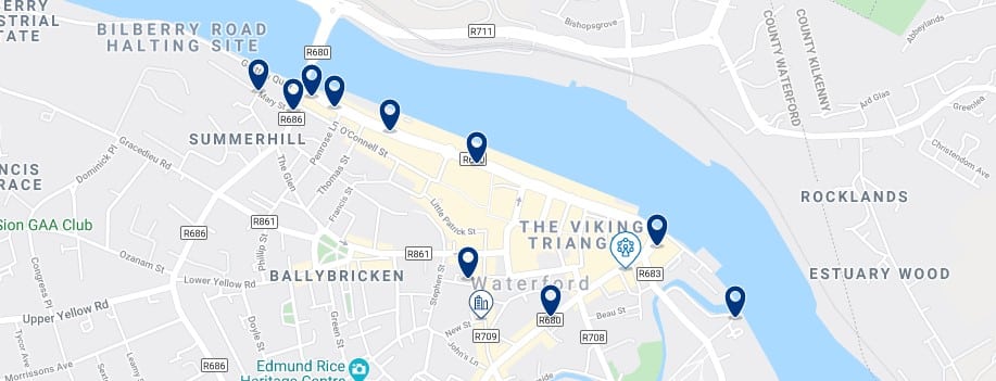 Accommodation in Waterford City Centre - Click on the map to see all the accommodation in this area
