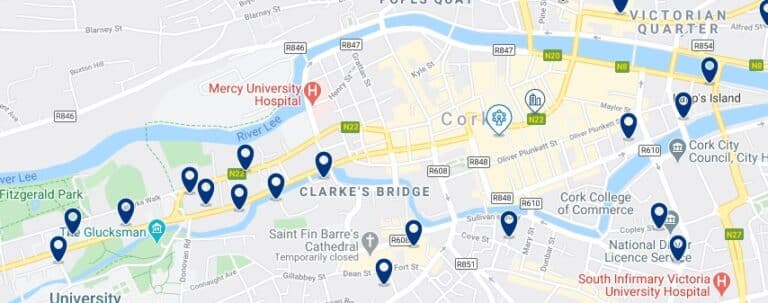 Accommodation In Cork City Centre Click On The Map To See All The Accommodation In This Area 768x303 