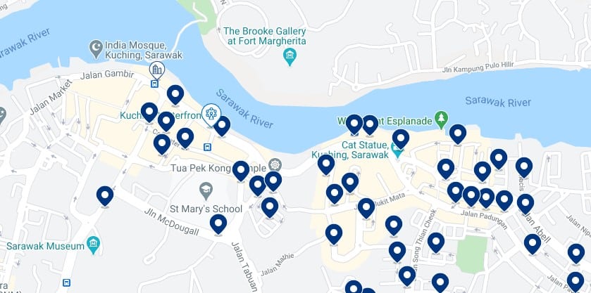 Accommodation in Kuching Waterfront - Click on the map to see all the accommodation in this area