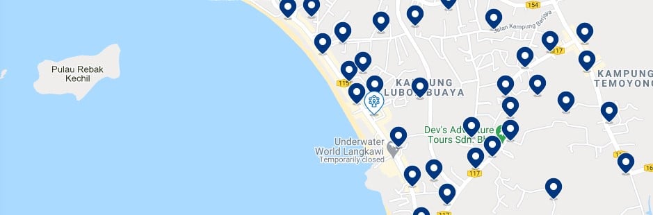 Accommodation in Pantai Cenang - Click on the map to see all the accommodation in this area