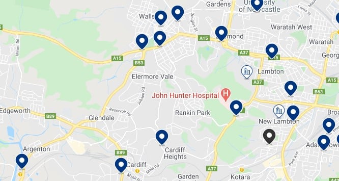Accommodation in West Newcastle, NSW - Click on the map to see all the accommodation in this area