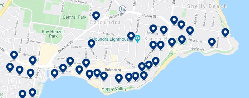 Accommodation in Caloundra CBD & Kings Beach - Click on the map to see all the accommodation in this area