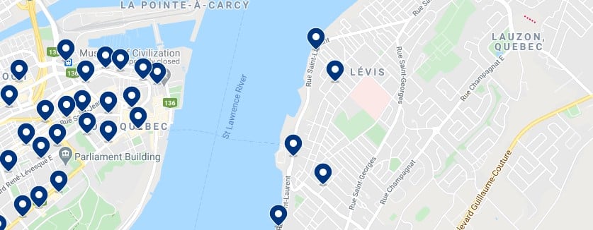 Accommodation in Lévis - Click on the map to see all available accommodation in this area