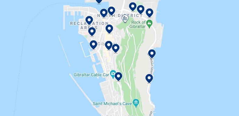 Alojamiento en Gibraltar - Haz click en el mapa para ver todo el alojamiento disponible en esta zona