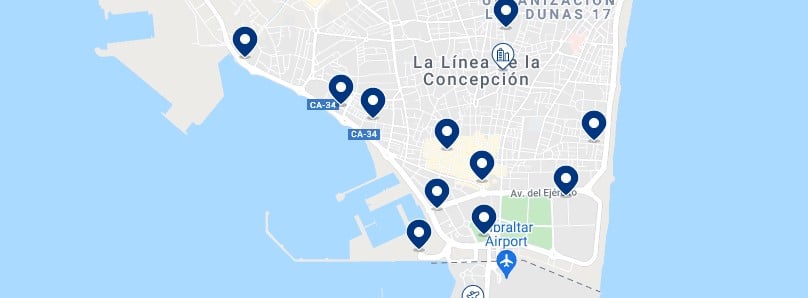 Alojamiento en La Línea de la Concepción - Haz click en el mapa para ver todo el alojamiento disponible en esta zona