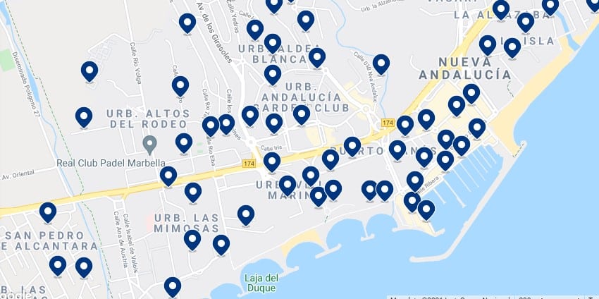 Accommodation in Puerto Banús - Click on the map to see all available accommodation in this area