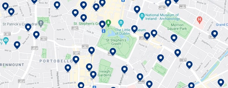 Accommodation around St Stephen's Green - Click on the map to see all the available accommodation in this area