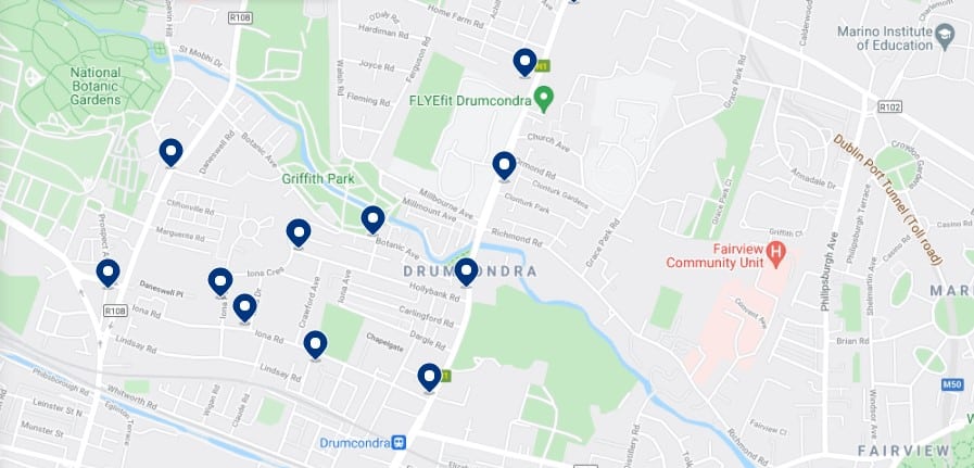 Accommodation in Drumcondra - Click on the map to see all the available accommodation in this area