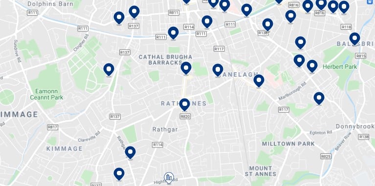 Accommodation in Rathmines, Dublin - Click on the map to see all the available accommodation in this area