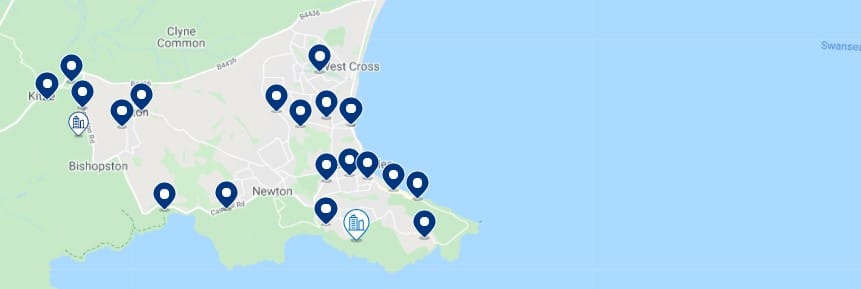 Accommodation in The Mumbles, Swansea - Click on the map to see all the available accommodation in this area