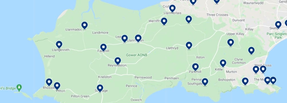 Accommodation on the Gower Peninsula - Click on the map to see all the available accommodation in this area