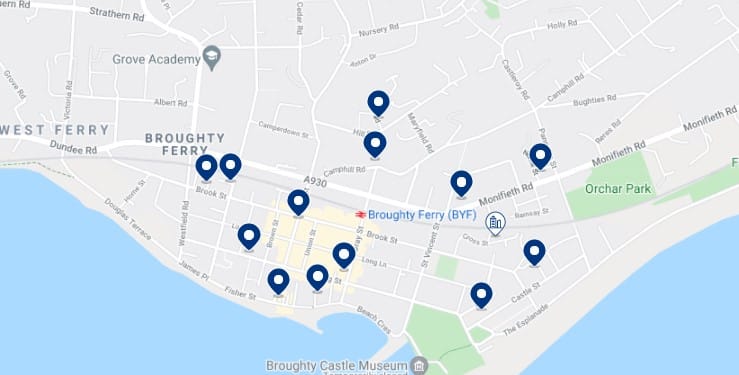 Accommodation in Broughty Ferry, Dundee - Click on the map to see all the available accommodation in this area