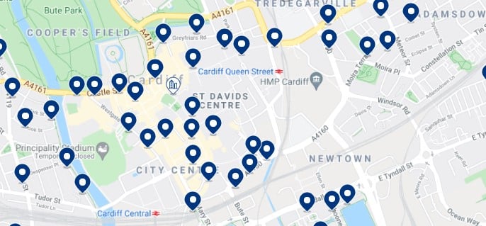 Accommodation in Cardiff City Centre - Click on the map to see all the available accommodation in this area