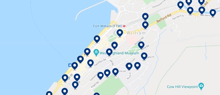Accommodation in Fort William Town Centre - Click on the map to see all the available accommodation in this area
