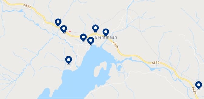 Accommodation in Glenfinnan - Click on the map to see all the available accommodation in this area