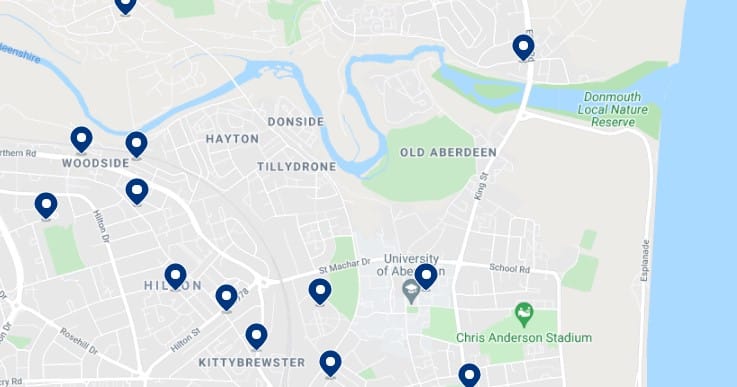 Accommodation in Old Aberdeen - Click on the map to see all the available accommodation in this area