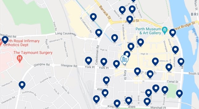 Accommodation in Perth City Centre - Click on the map to see all the available accommodation in this area