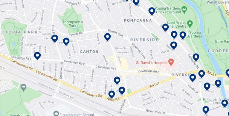Accommodation in Riverside, Cardiff - Click on the map to see all the available accommodation in this area