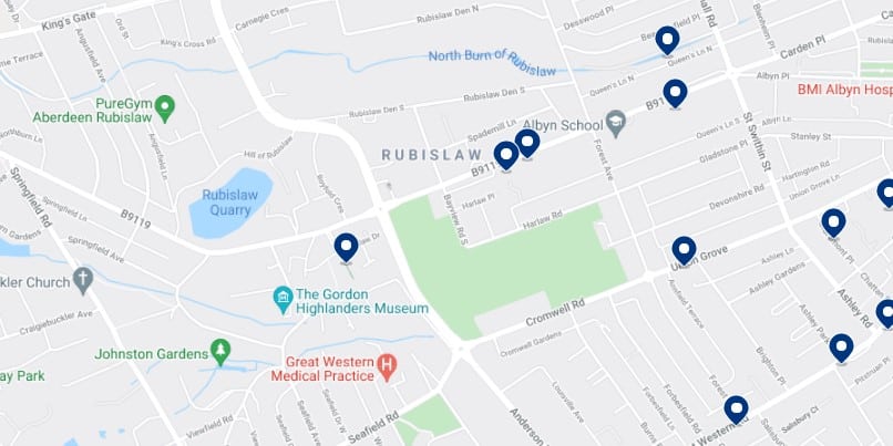 Accommodation in Rubislaw, Aberdeen - Click on the map to see all the available accommodation in this area