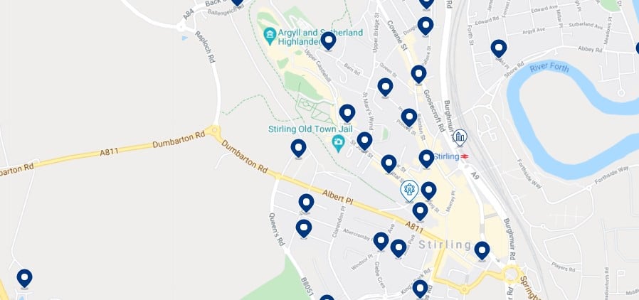Accommodation in Stirling City Centre - Click on the map to see all the available accommodation in this area
