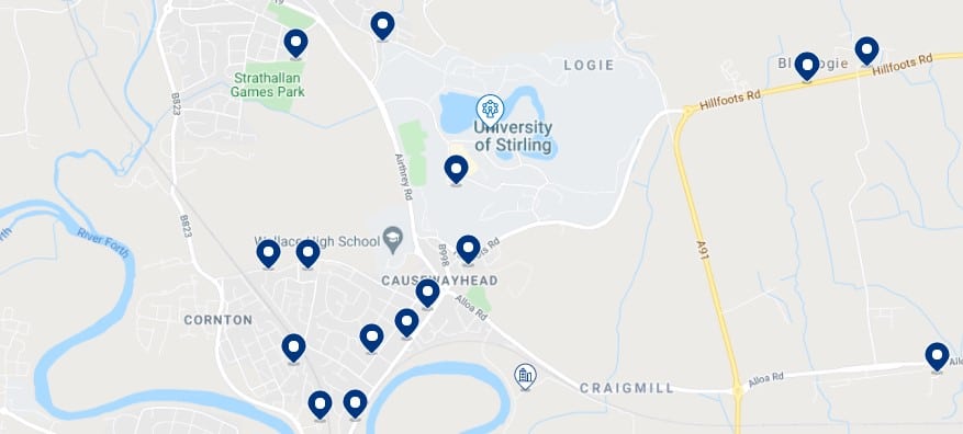 Accommodation near University of Stirling & The National Wallace Monument, Stirling - Click on the map to see all the available accommodation in this area