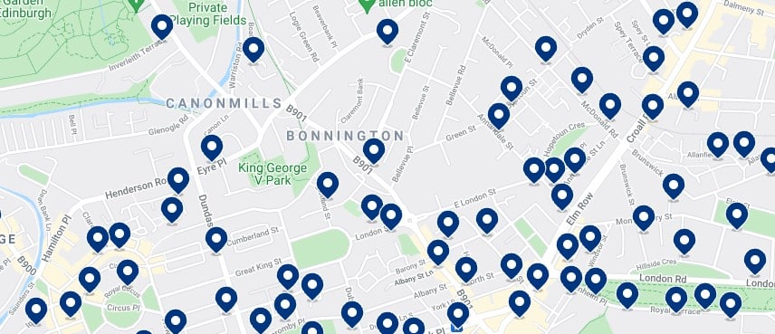 Accommodation in Broughton, Edinburgh - Click on the map to see all the available accommodation in this area