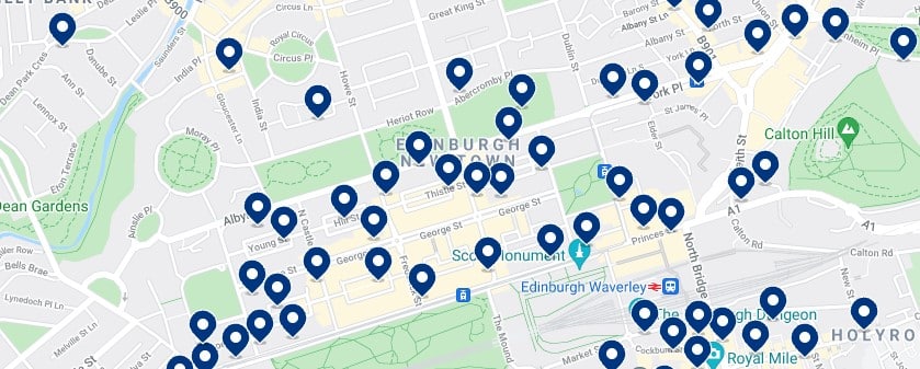 Accommodation in Edinburgh New Town - Click on the map to see all the available accommodation in this area