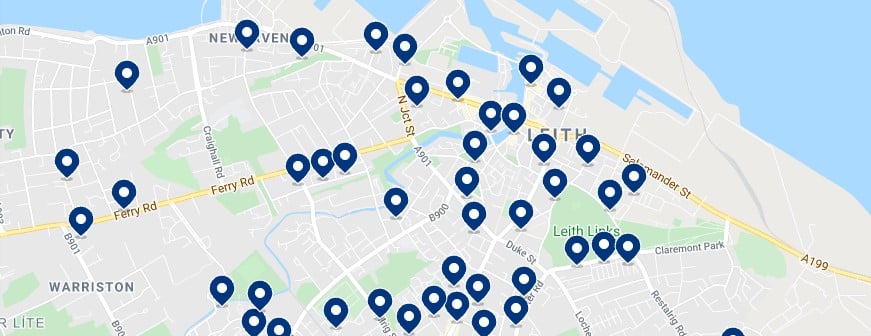 Accommodation in Leith, Edinburgh - Click on the map to see all the available accommodation in this area