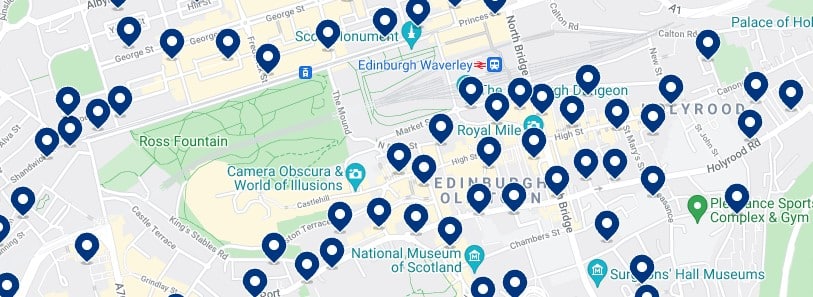 Accommodation in Old Town Edinburgh - Click on the map to see all the available accommodation in this area