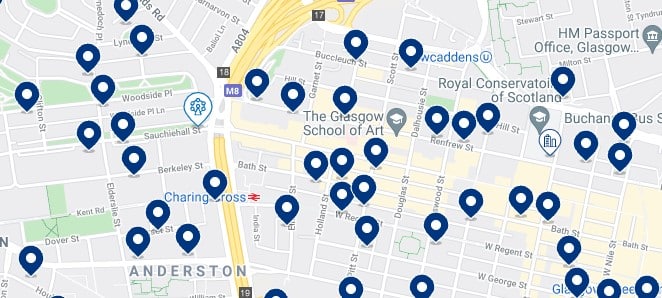 Accommodation near Sauchiehall Street, Glasgow - Click on the map to see all the available accommodation in this area