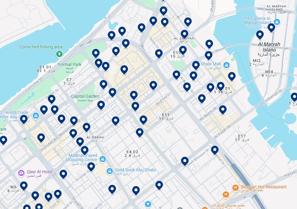 Alojamiento en Downtown Abu Dabi - Haz clic en el mapa para ver todos los hoteles disponibles en esta zona