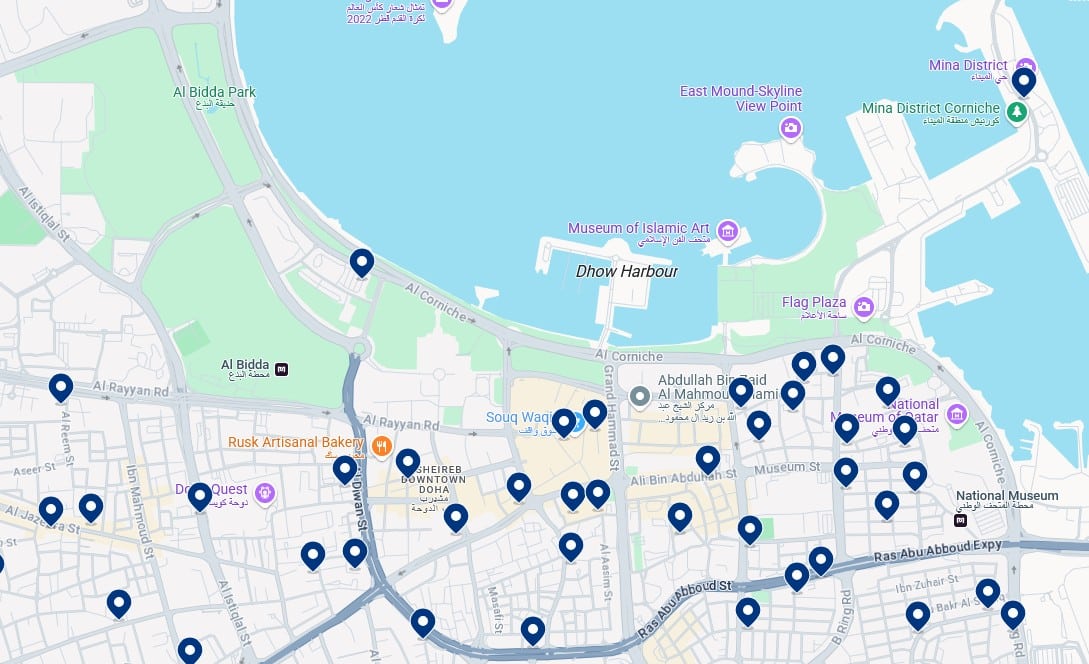 Accommodation in Downtown Doha - Click on the map to see all available hotels in this area