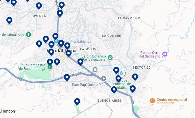 Accommodation in Floridablanca - Click on the map to see all available hotels in this area