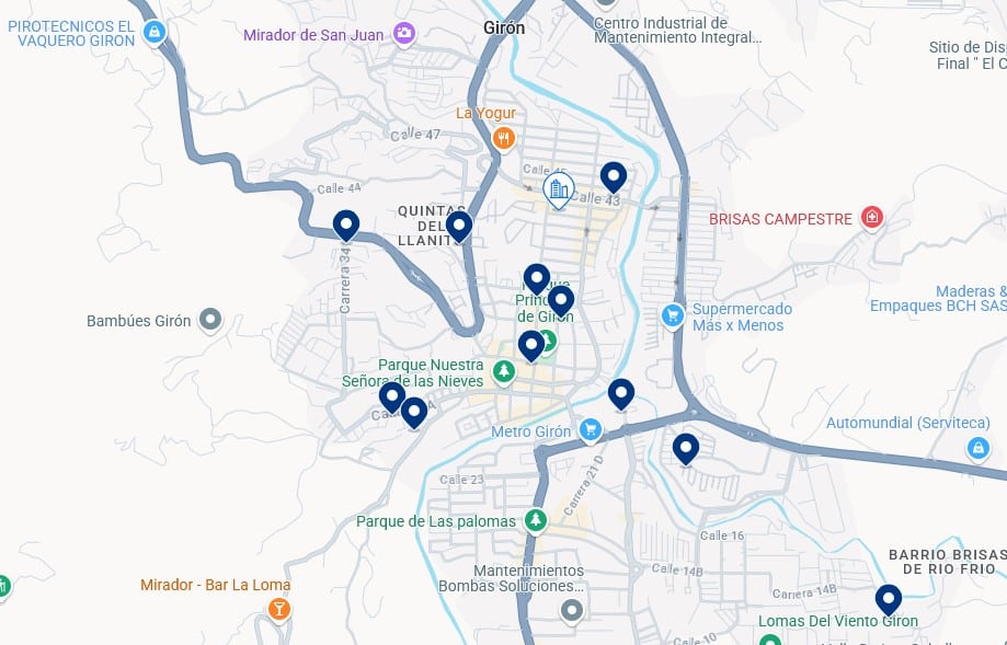 Accommodation in Girón - Click on the map to see all available hotels in this area