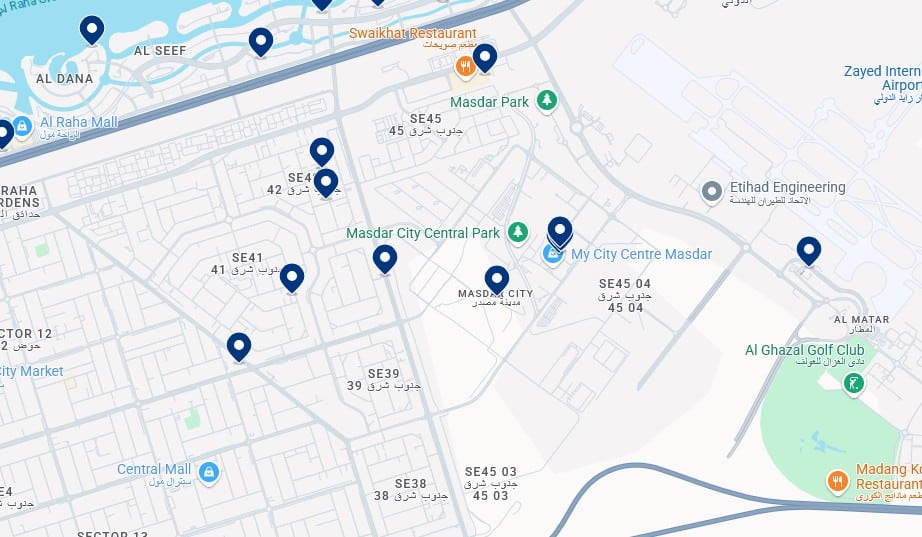 Alojamiento en Ciudad Masdar - Haz clic en el mapa para ver todos los hoteles disponibles en esta zona.