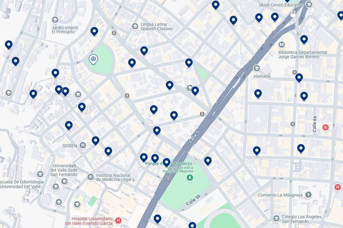 Acomodação em San Fernando - Clique no mapa para ver todos os hotéis disponíveis nessa área