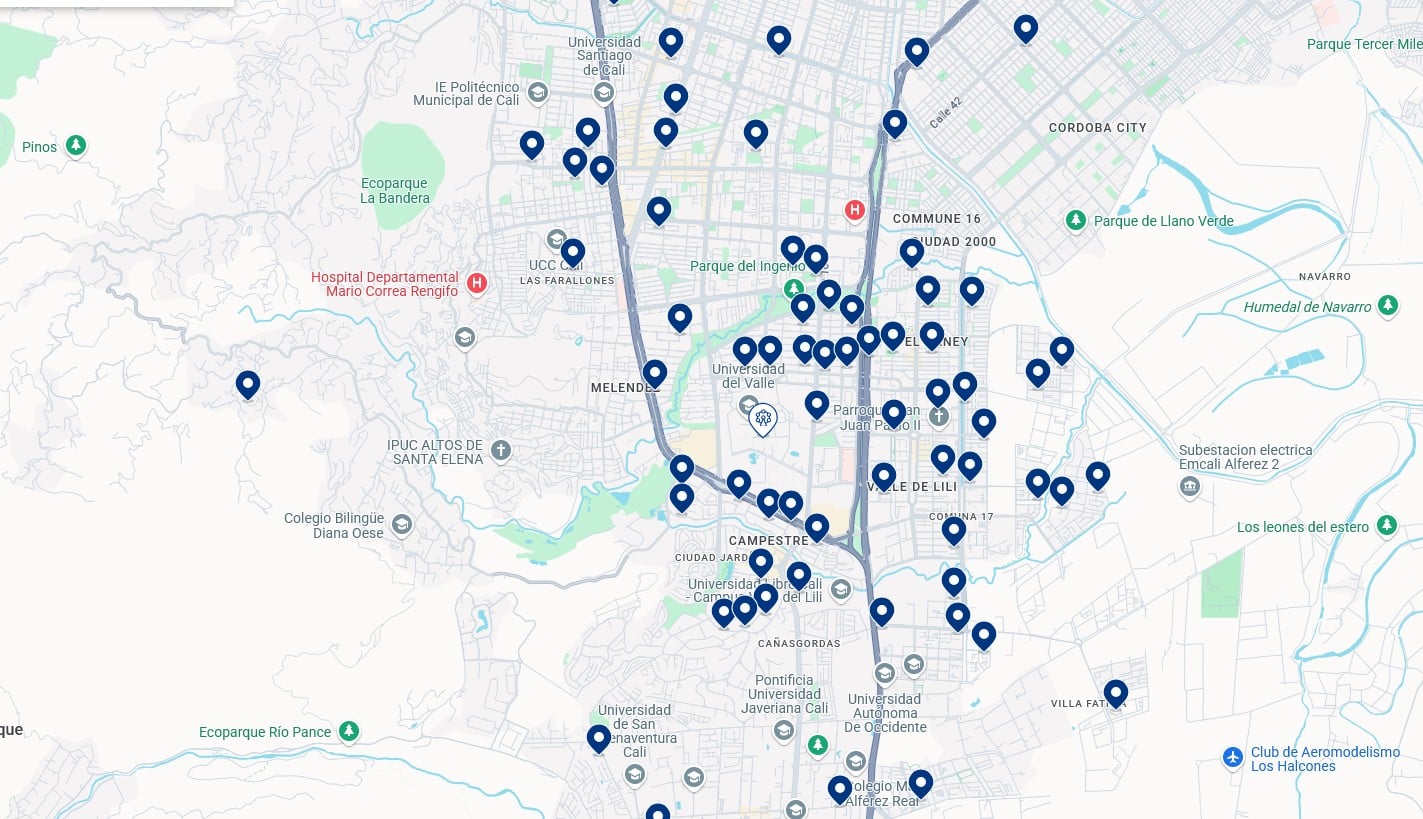 Acomodação no Sul de Cali - Clique no mapa para ver todos os hotéis disponíveis nessa área